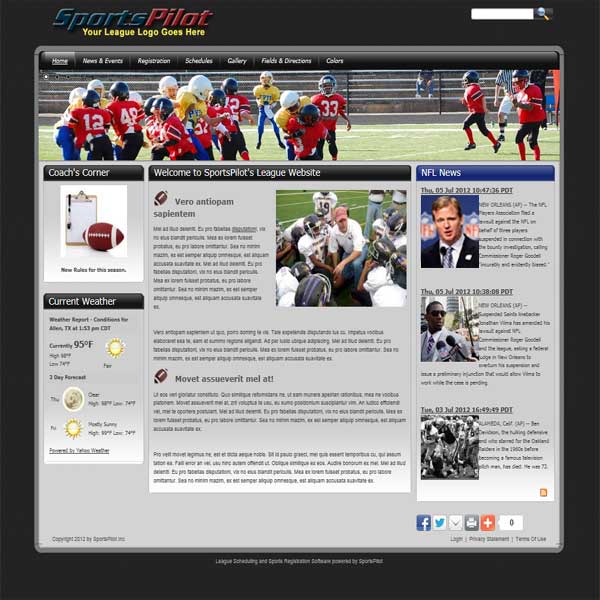 sports league website sample